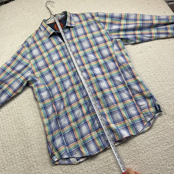 AU NOIR Button Down Shirt Men’s Size 5 Multicolor pride Plaid Flip Cuff Preppy - Picture 9 of 16